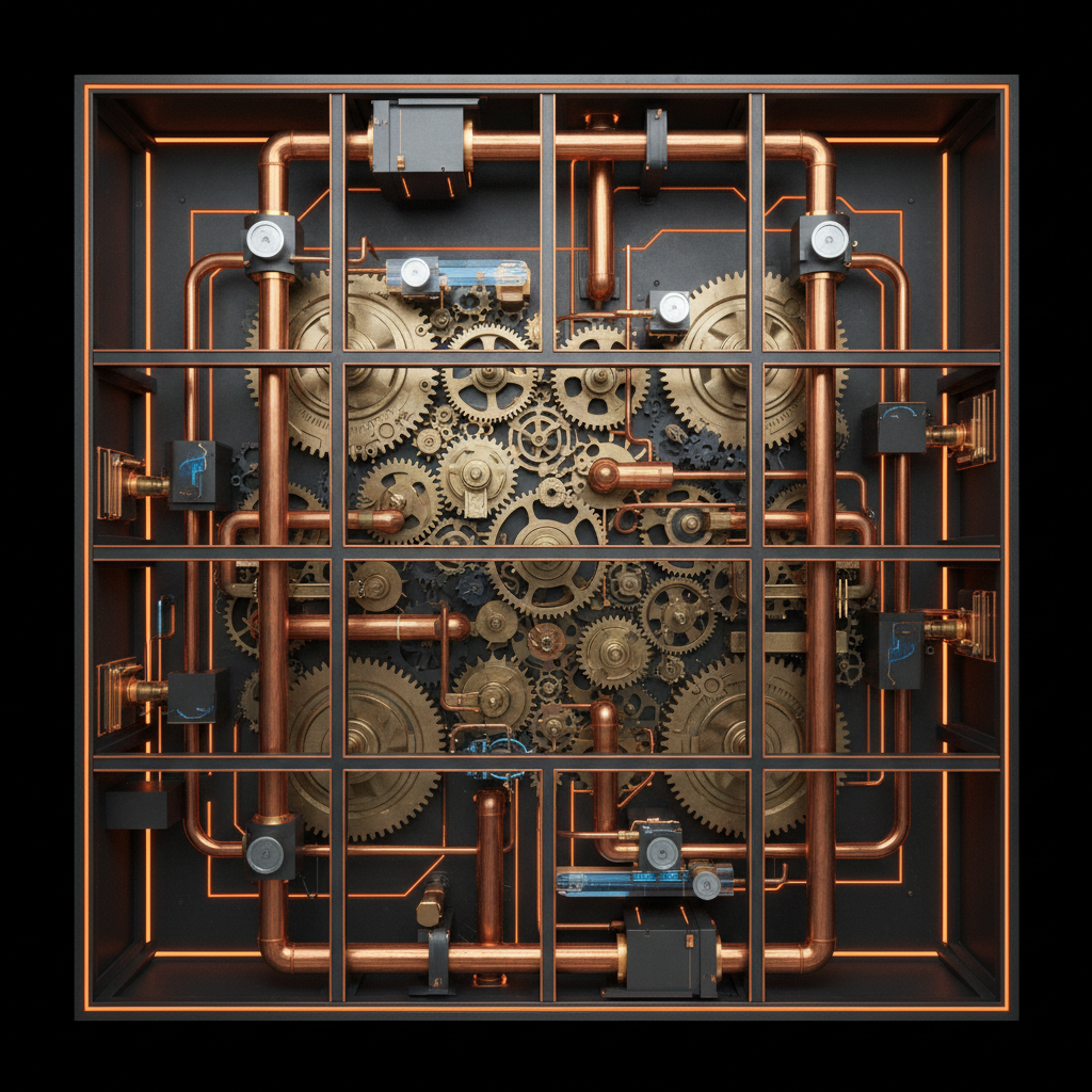Precision HVAC mechanical system with rotating gears and copper ductwork