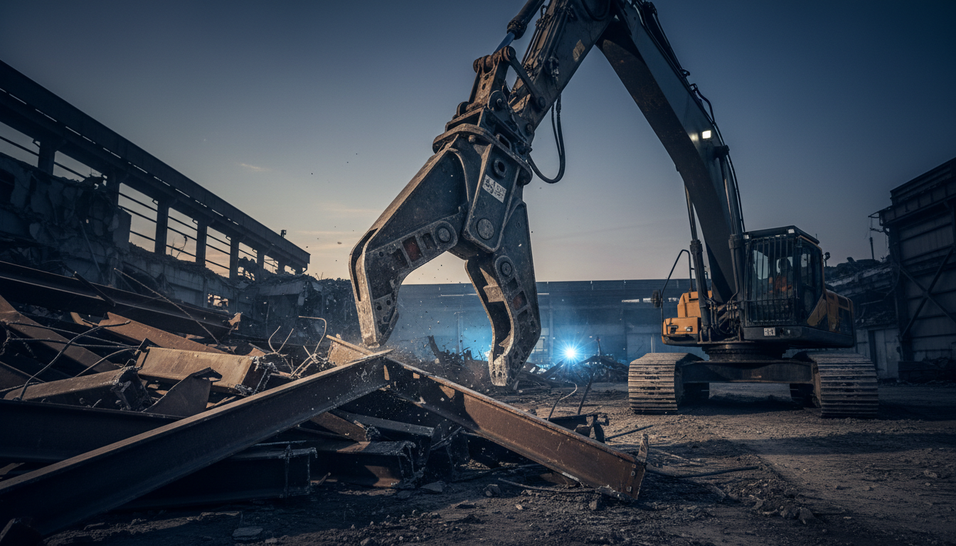 Heavy hydraulic shears for industrial demolition