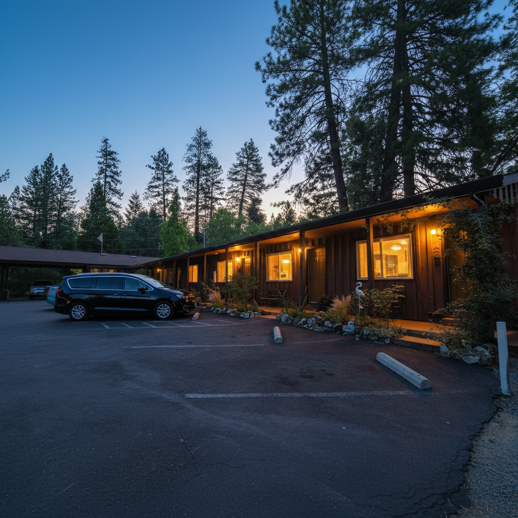 Rock Creek Inn surrounded by pine trees