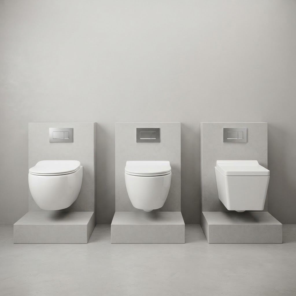 Comparaison visuelle de cuvettes de WC suspendu aux designs variés