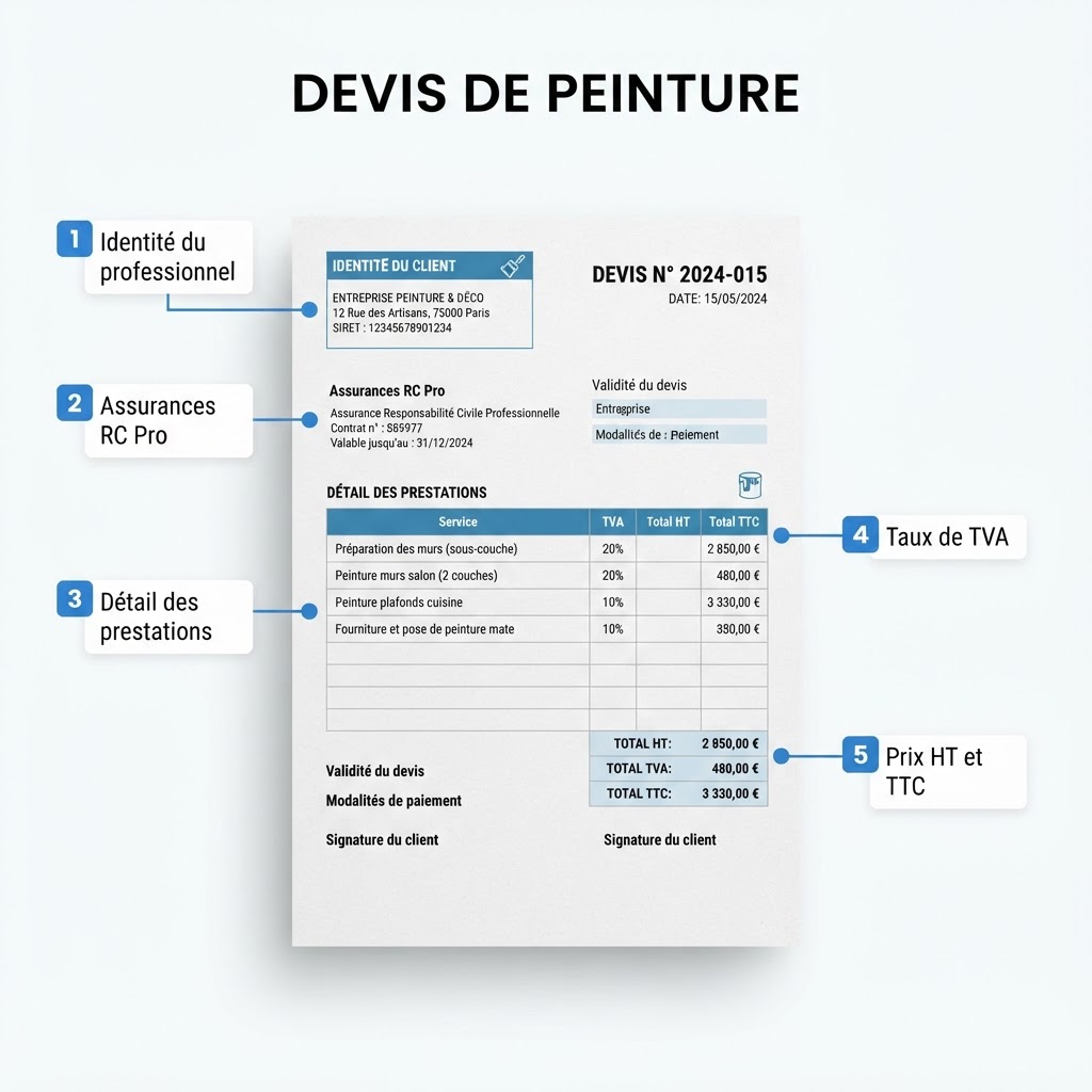 Les éléments obligatoires d'un devis de peinture à vérifier