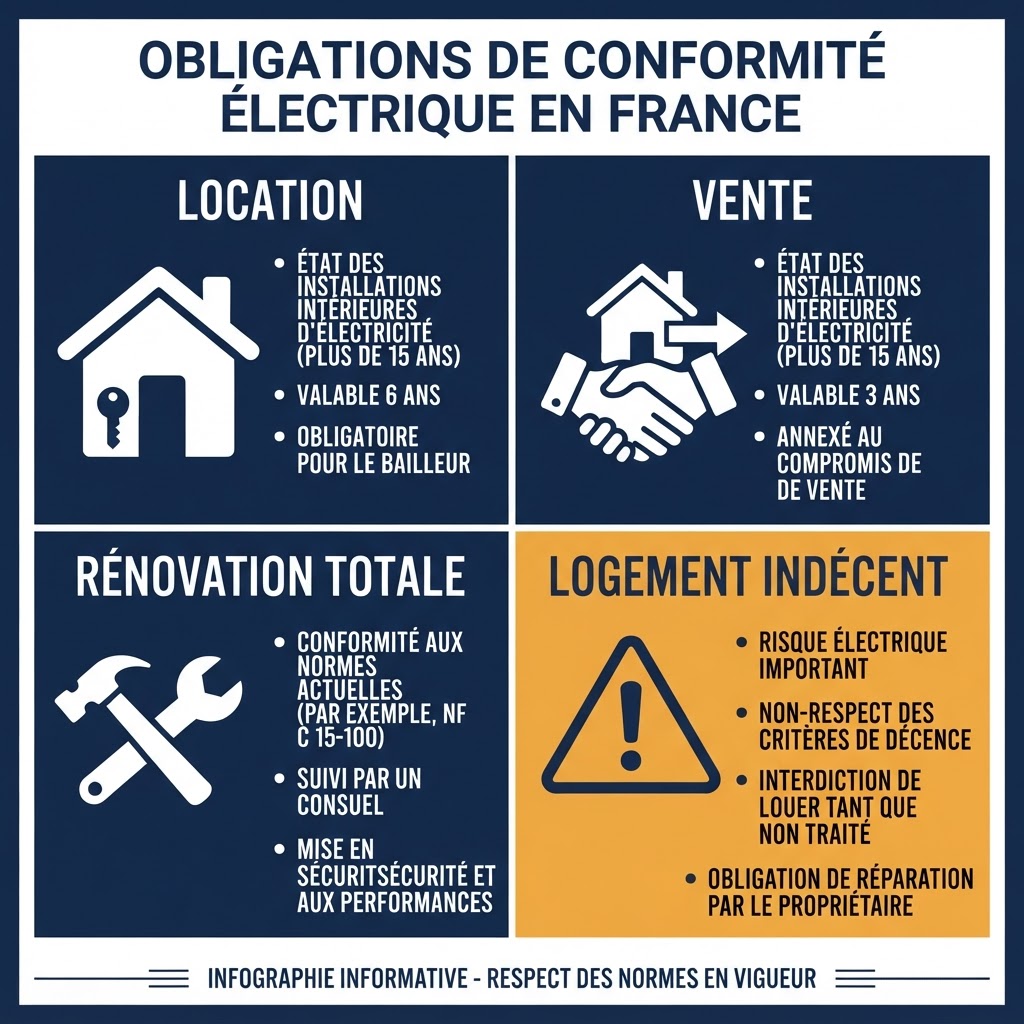 Récapitulatif des obligations de remise aux normes électriques selon la situation du propriétaire