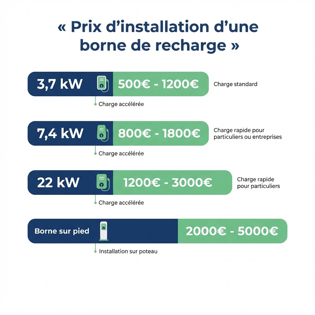 Tableau des prix d'installation d'une borne de recharge selon la puissance