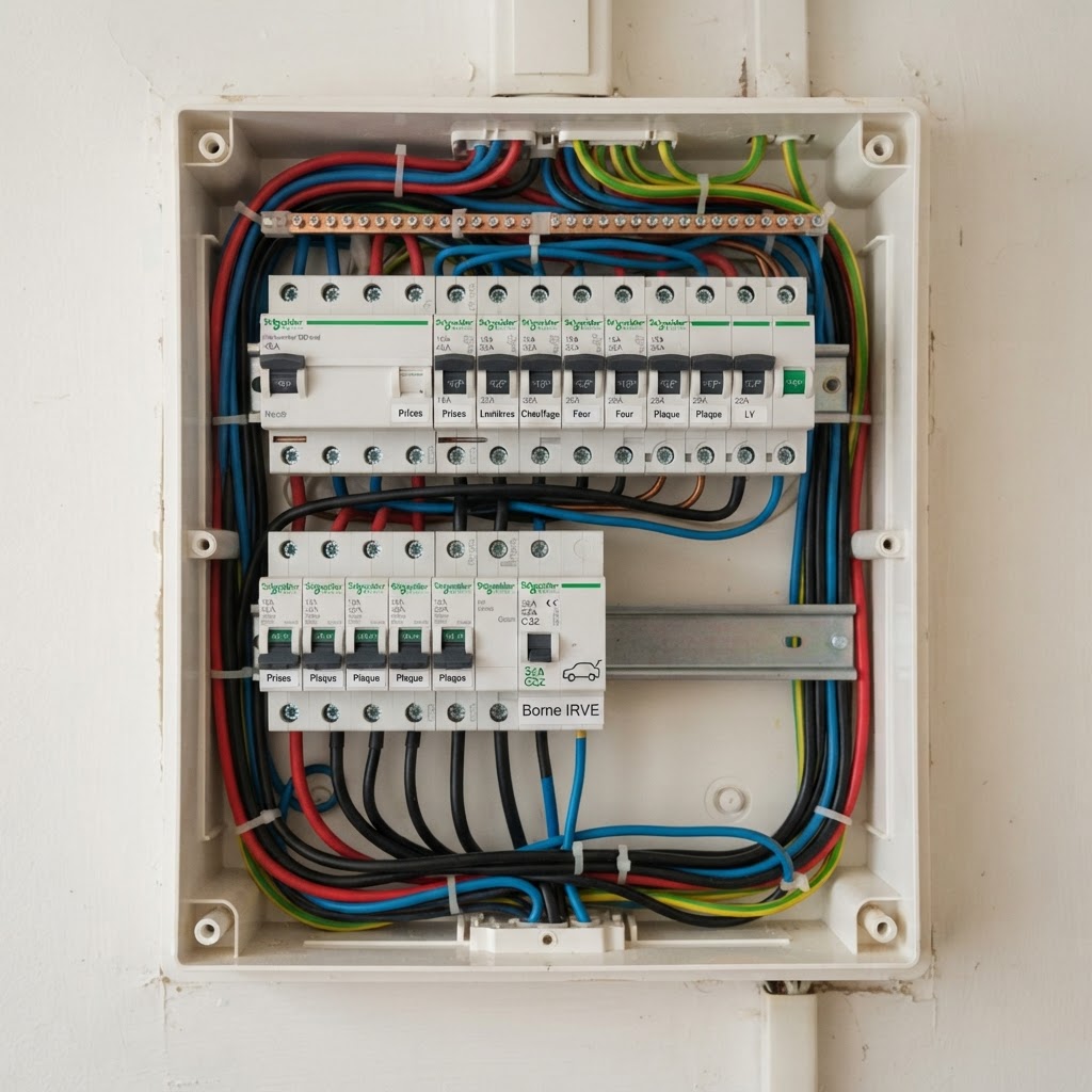 Tableau électrique avec disjoncteur dédié pour borne de recharge IRVE