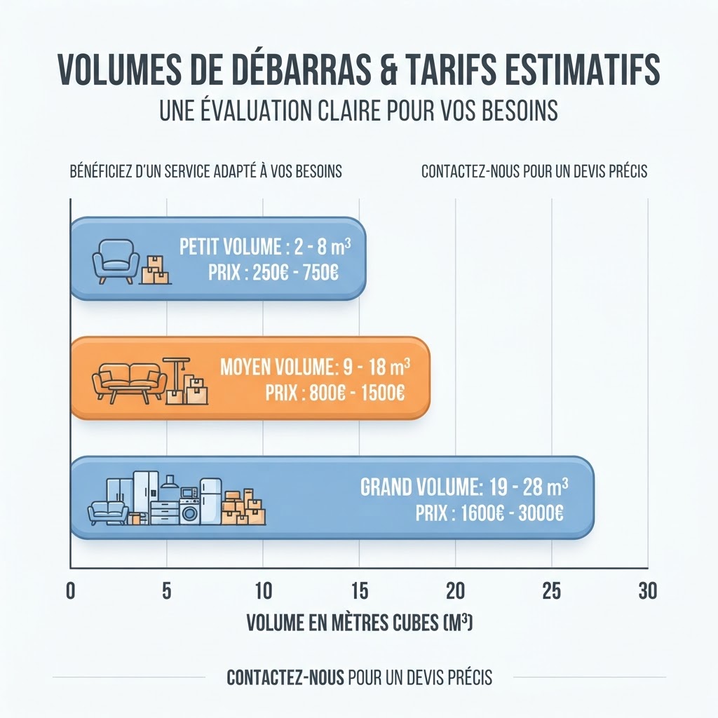 Fourchettes de prix indicatives d'un débarras selon le volume à évacuer
