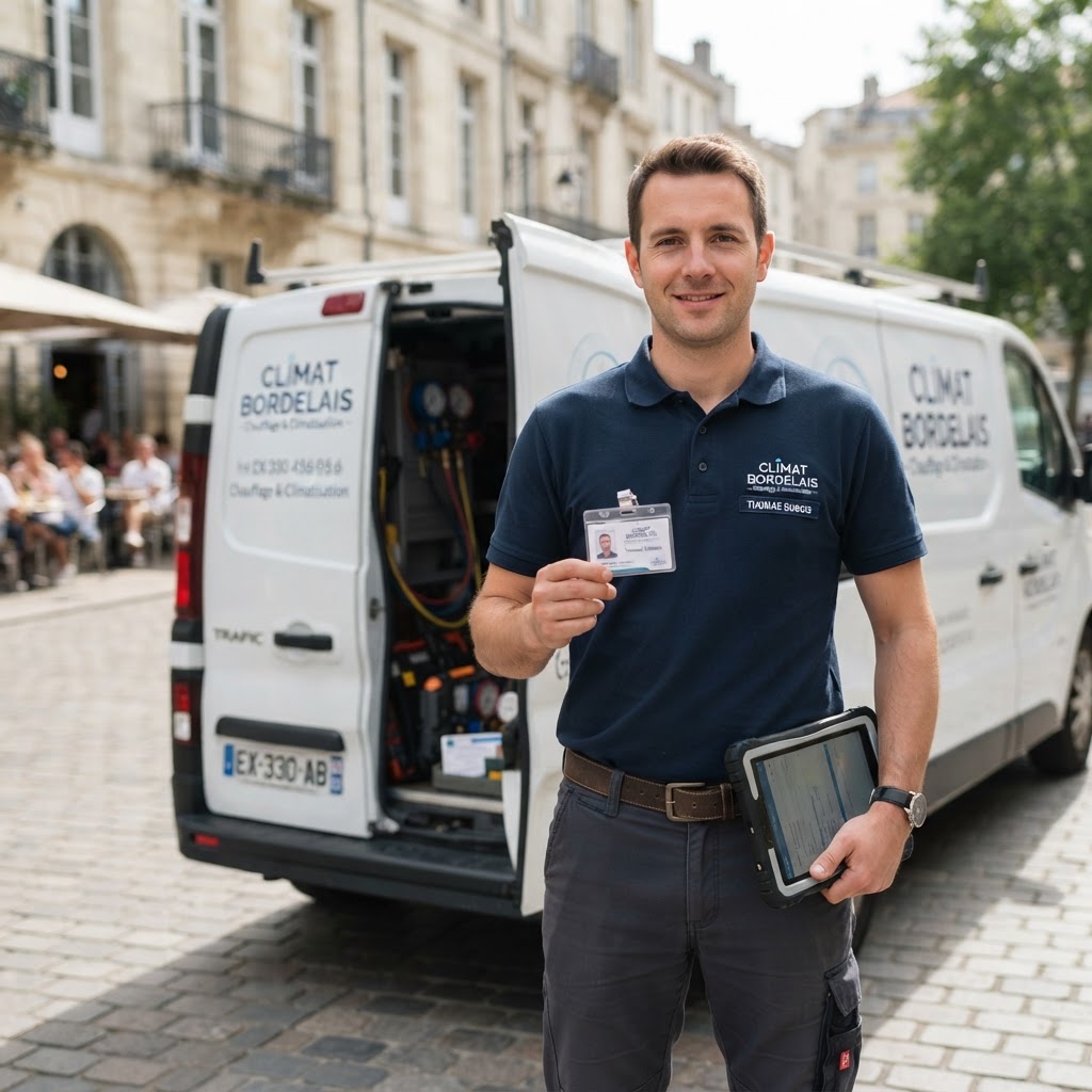 Frigoriste certifié à Bordeaux présentant sa carte d'attestation de capacité