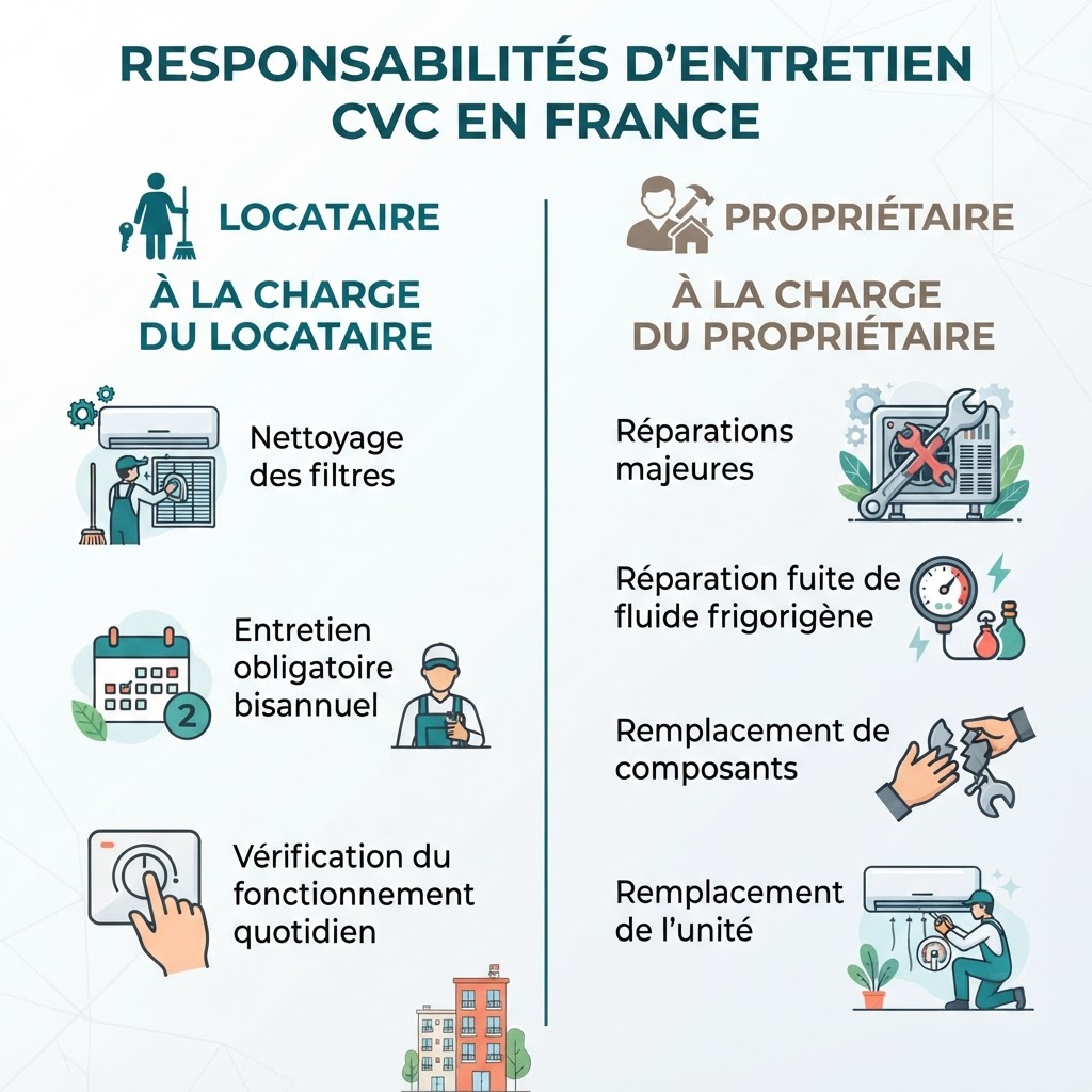 Répartition des charges d'entretien de climatisation entre locataire et propriétaire