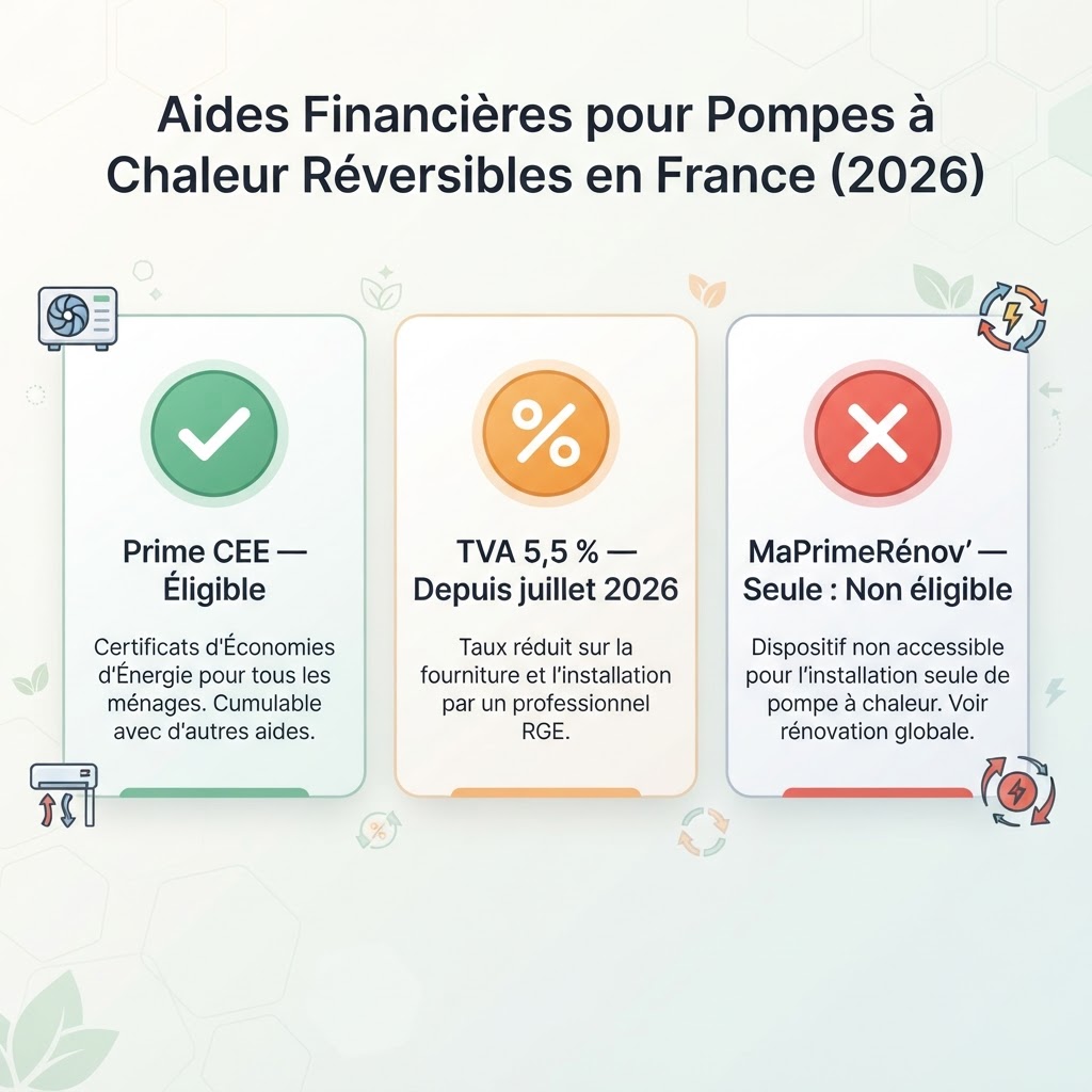 Récapitulatif des aides financières pour une climatisation réversible en 2026