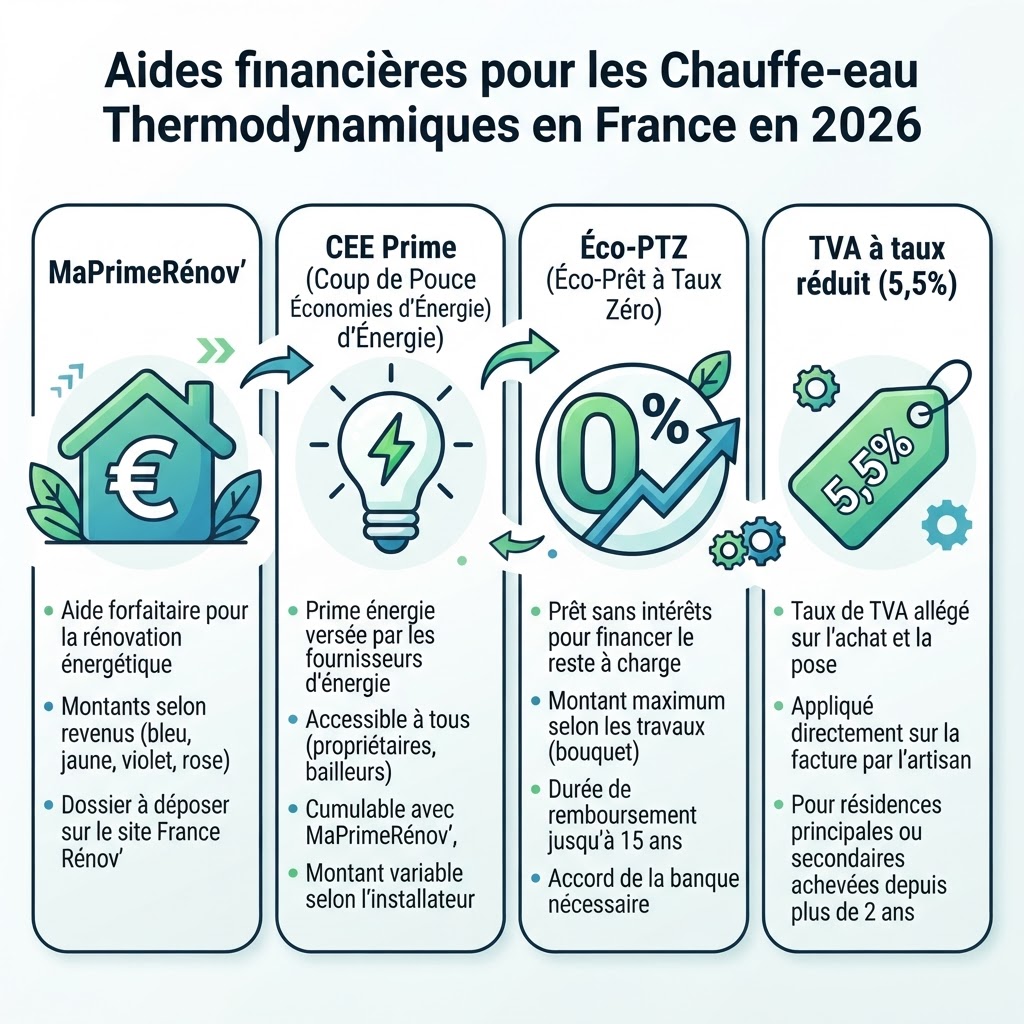 Aides financières disponibles pour un chauffe-eau thermodynamique en 2026