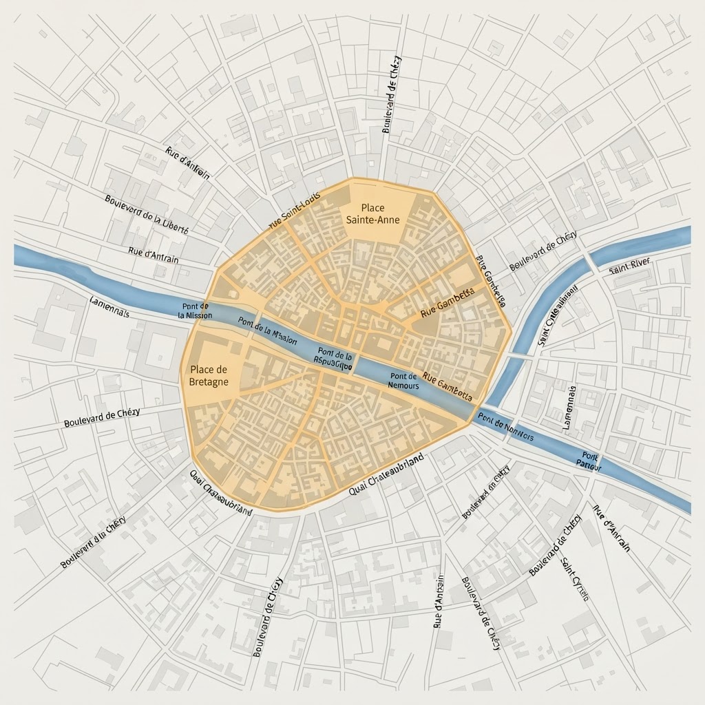 Périmètre du centre historique de Rennes soumis à l'avis de l'Architecte des Bâtiments de France