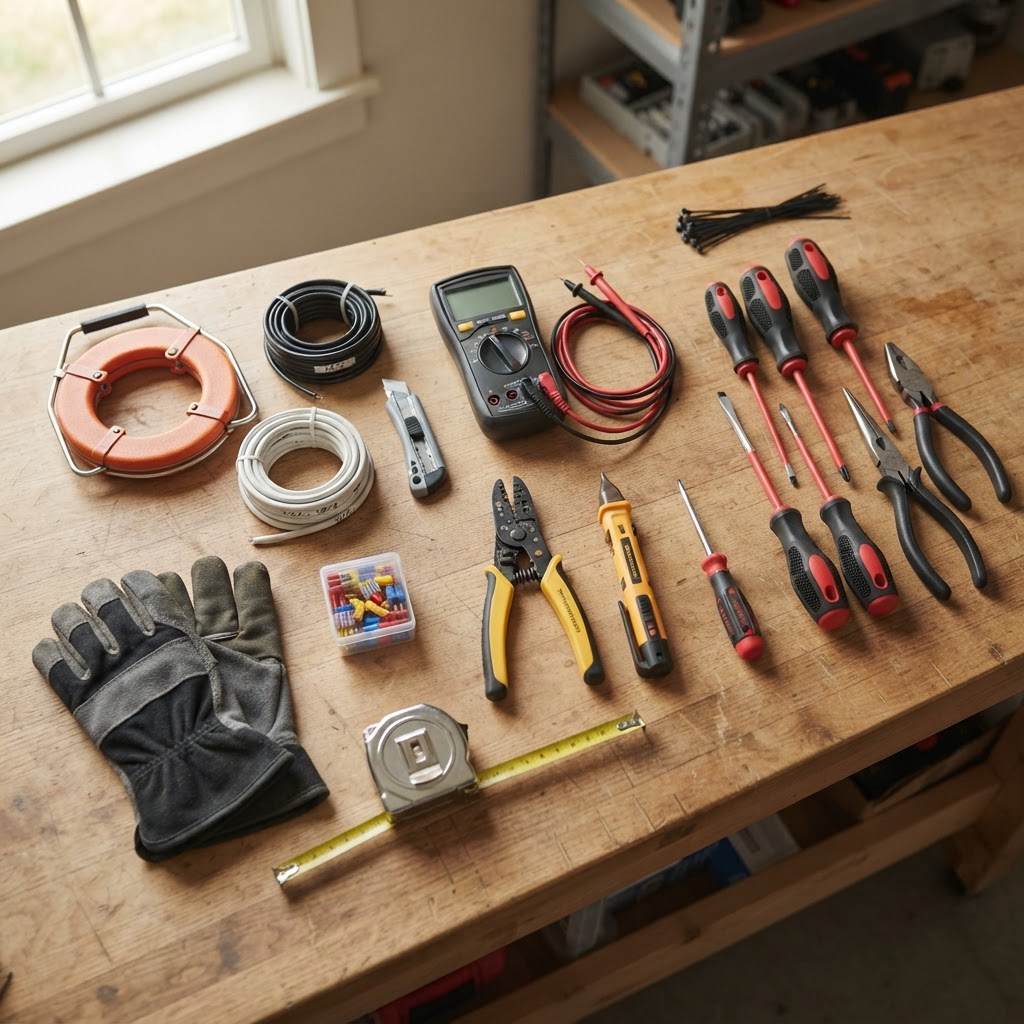 Outils d'électricien sur un chantier de rénovation à Paris