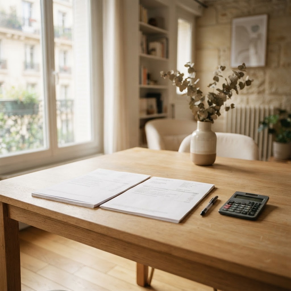 Comparaison de deux devis de climatisation gainable sur une table avec calculatrice