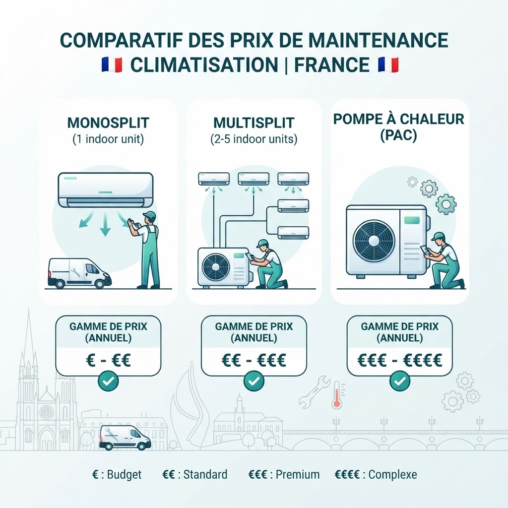 Comparatif des tarifs d'entretien de climatisation à Bordeaux selon le type d'installation