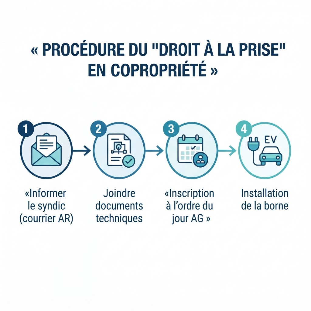 Étapes du droit à la prise pour installer une borne de recharge en copropriété