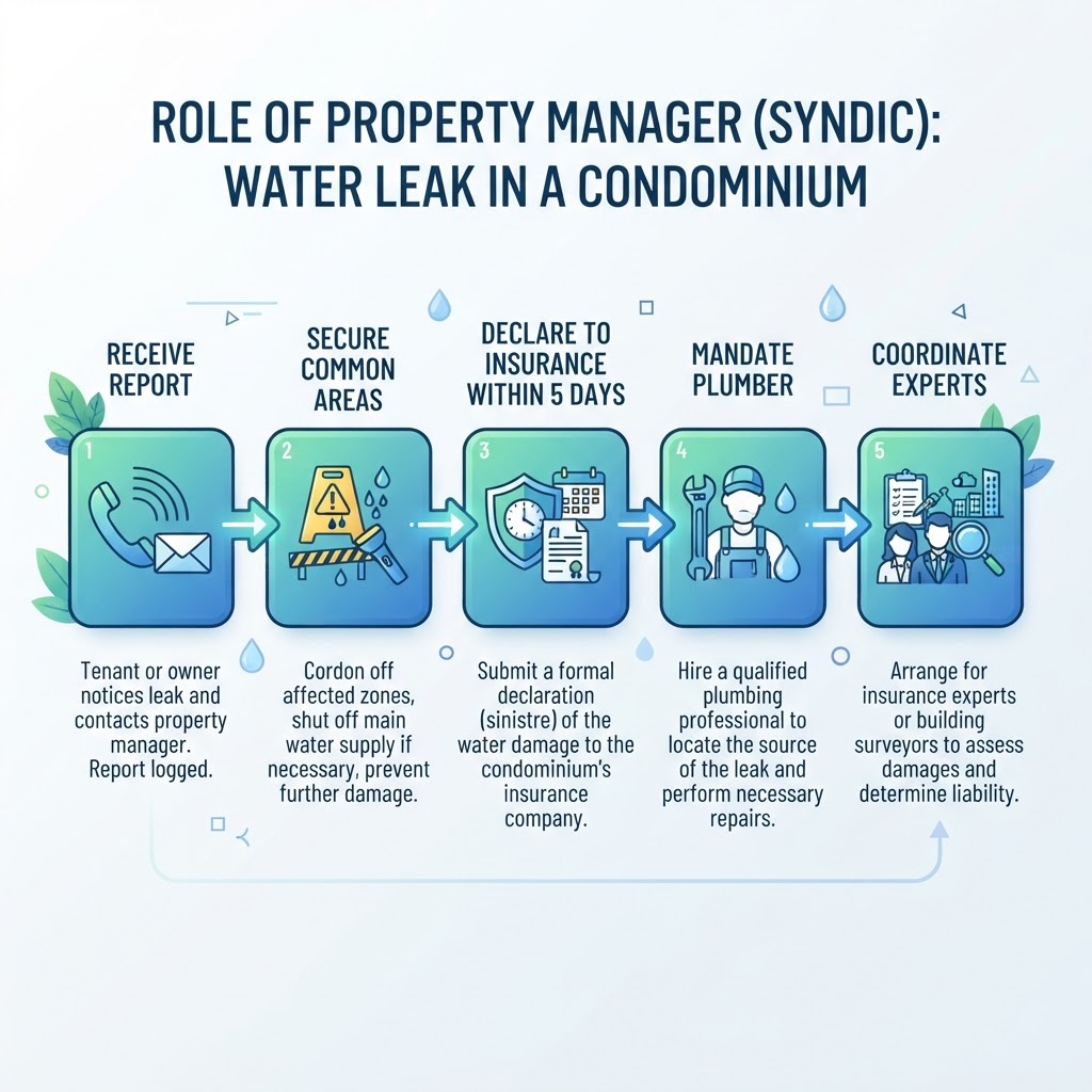 Rôle du syndic en cas de fuite d'eau en copropriété : étapes et coordination