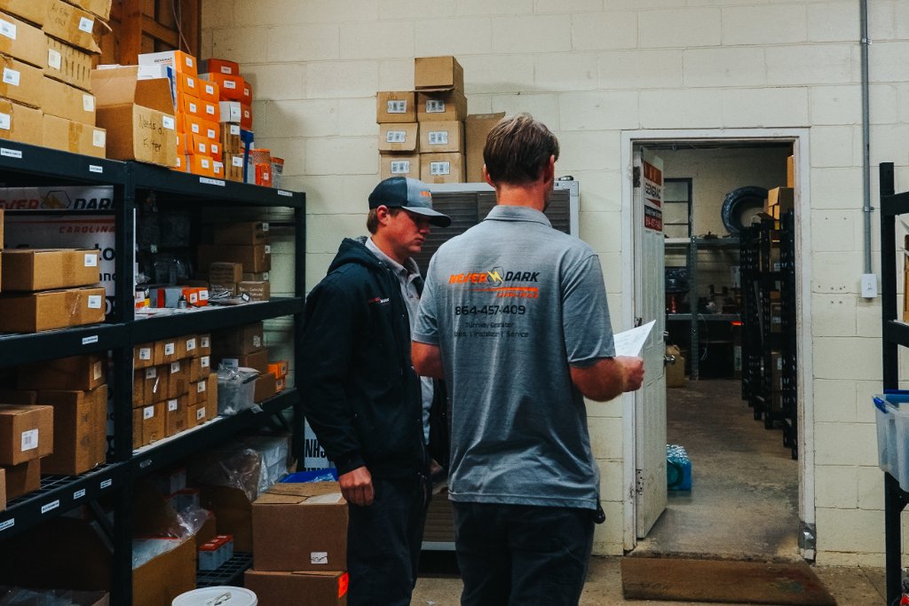 Never Dark Carolinas backup power team inside the Campobello SC warehouse