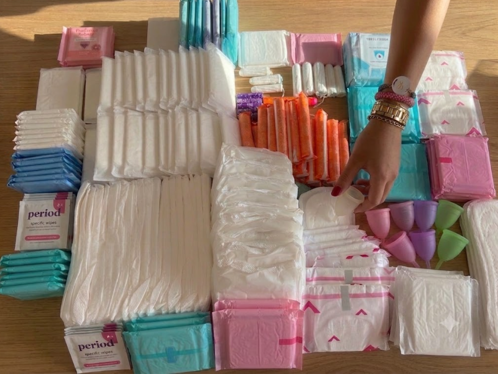 Artfully arranged menstrual health products