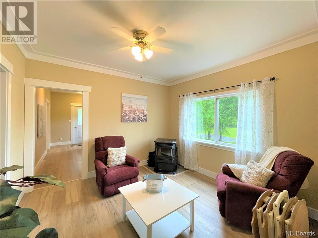 Pellet stove room with painted walls