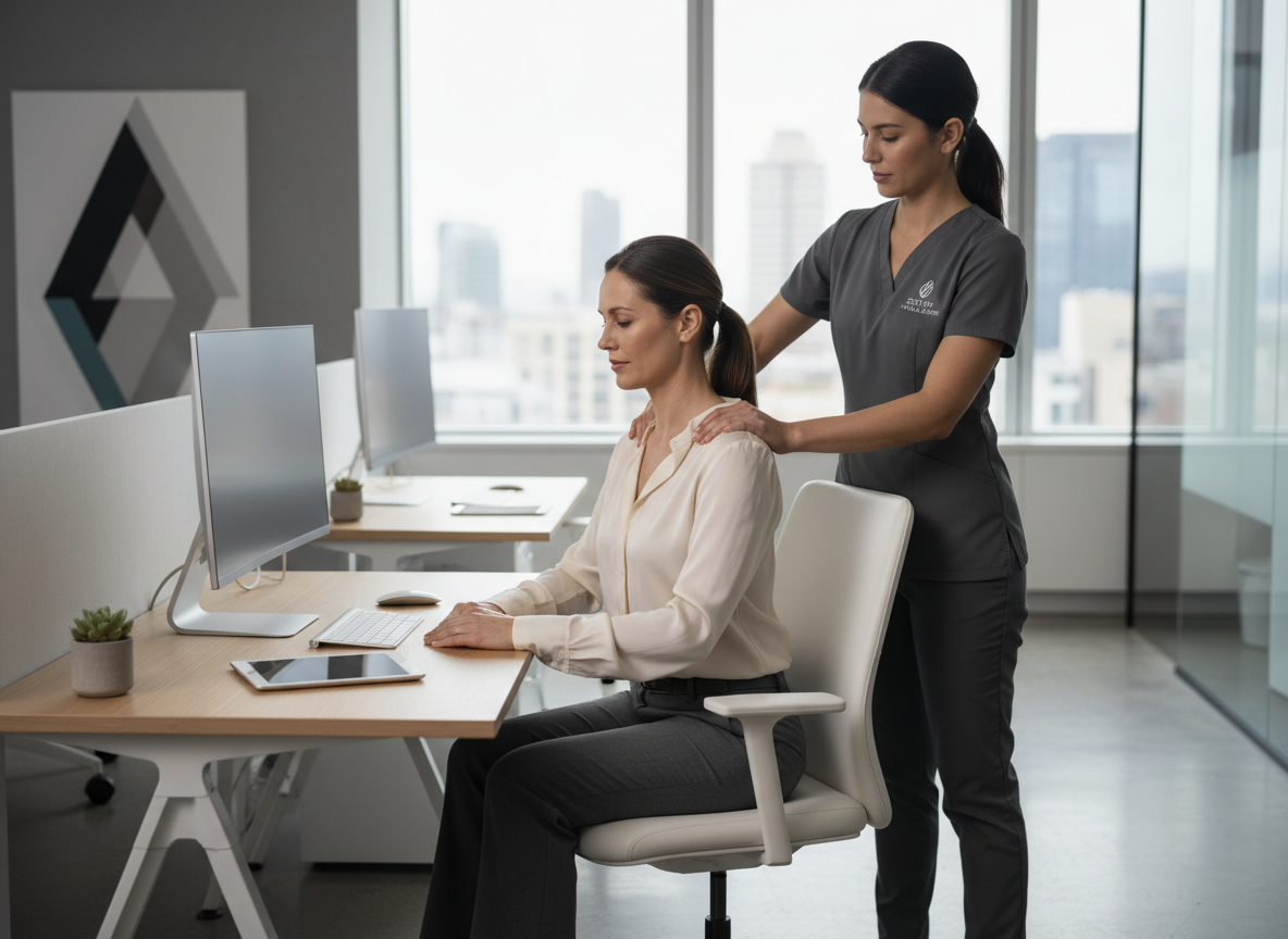 Executive Reset massage for busy professionals in a modern office setting