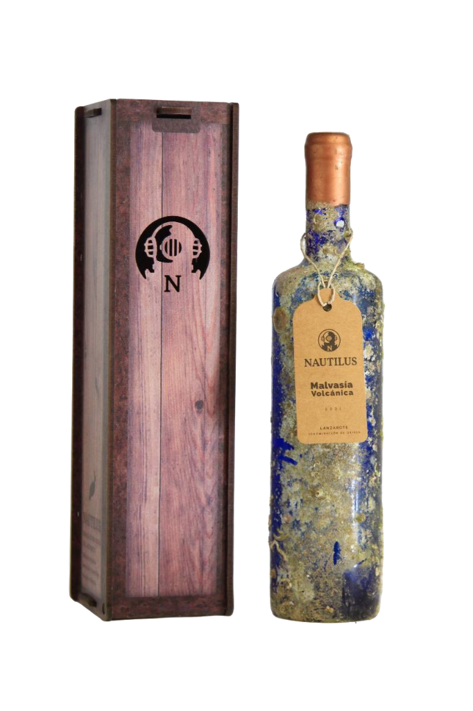 Botella Nautilus Malvasía Volcánica con caja de madera