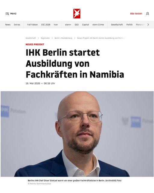 IHK Berlin startet Ausbildung von Fachkräften in Namibia