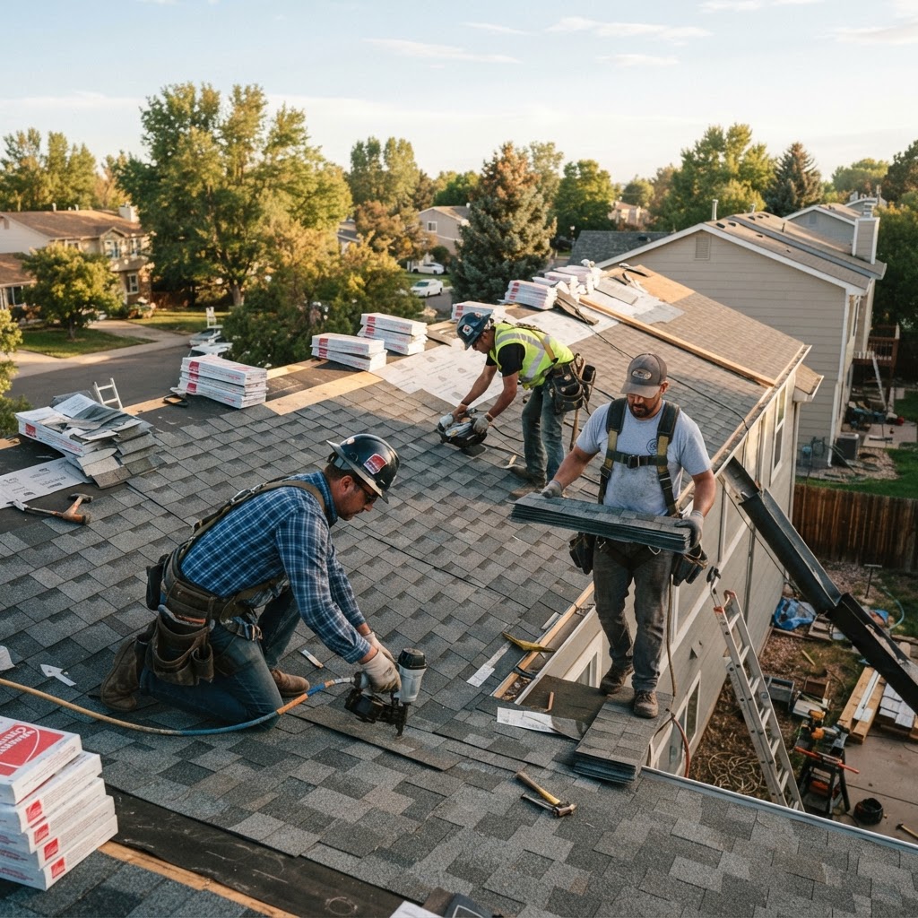 Nighthawk Roofing veteran-owned crew installing a roof in Monrovia, Indiana