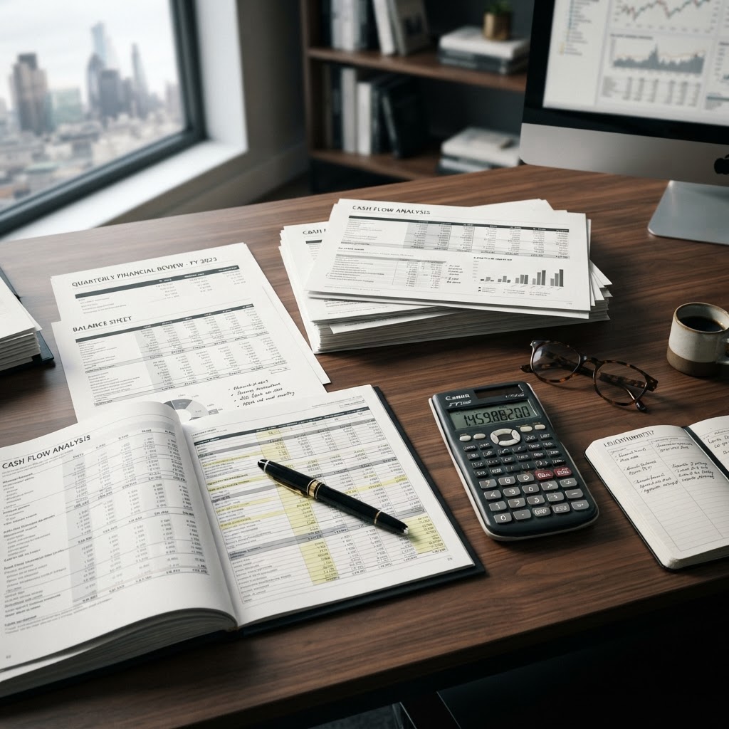 Organized financial documents on a clean desk