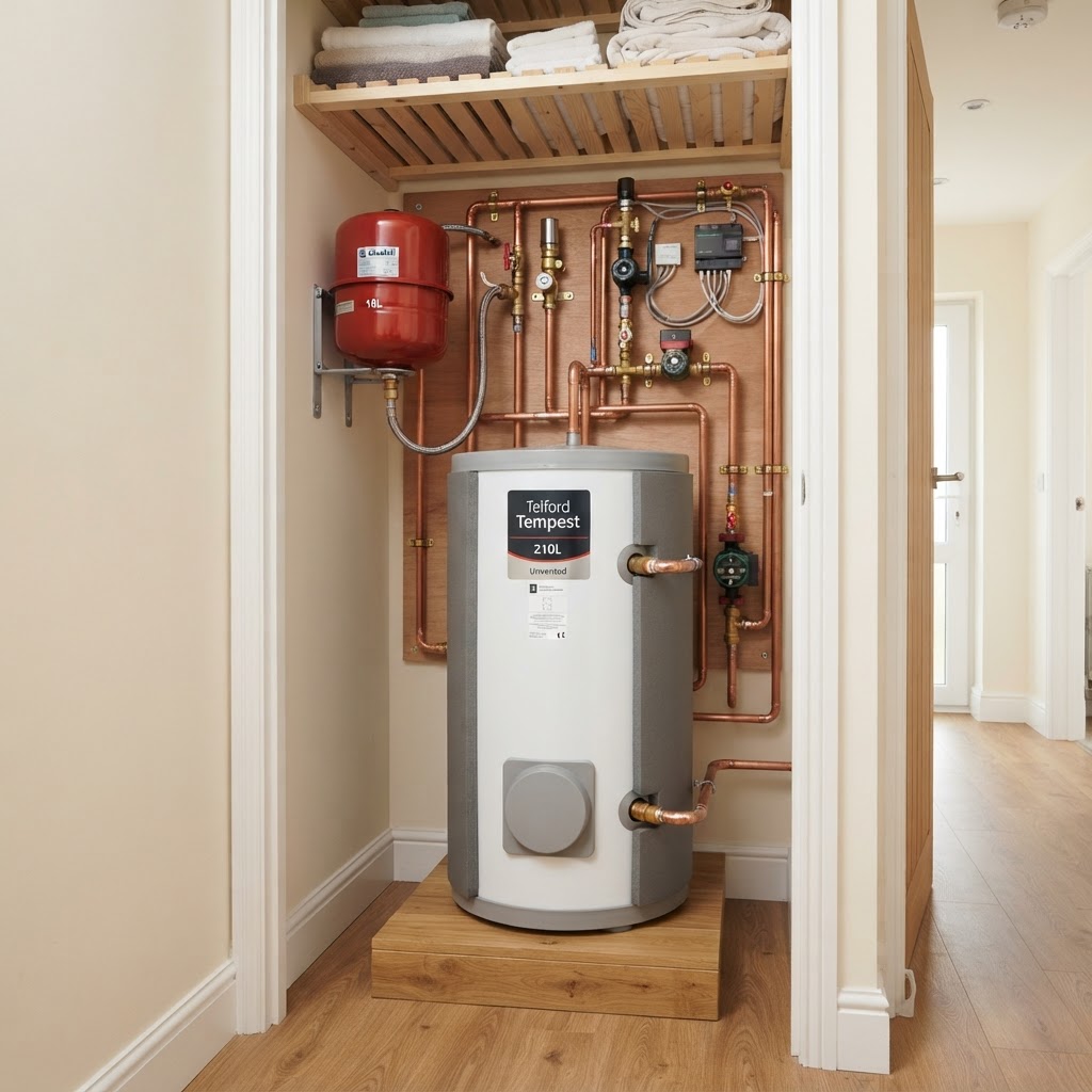 Unvented Hot Water Cylinder — Heating project by Curtis and Carder
