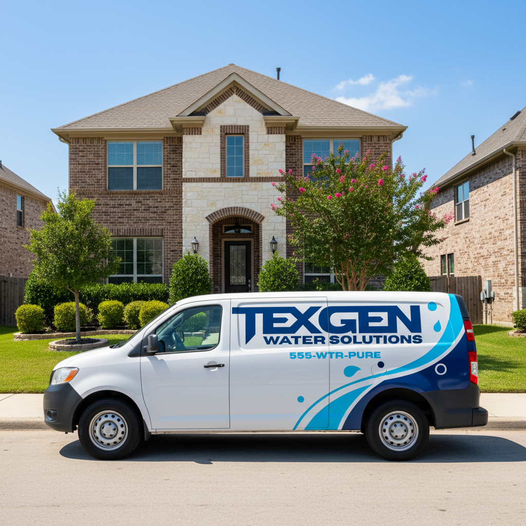 TexGen Water Solutions service vehicle at a Central Texas home