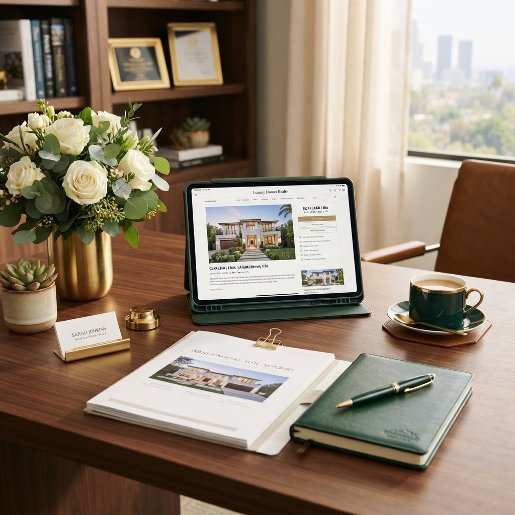A real estate professional's organized workspace