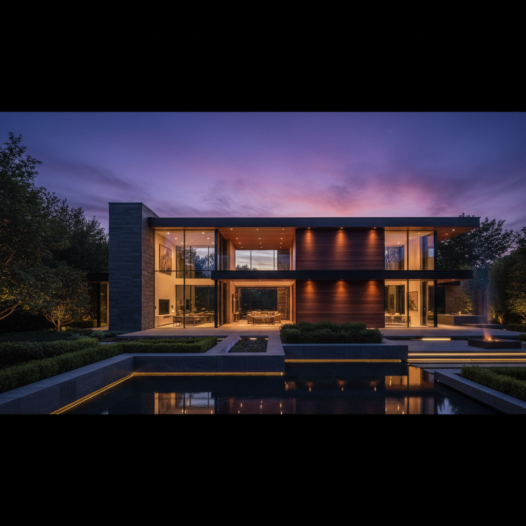 Luxury custom home at dusk