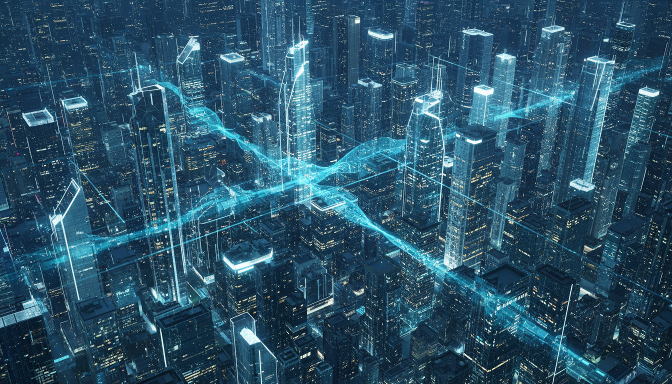 Connected city at night