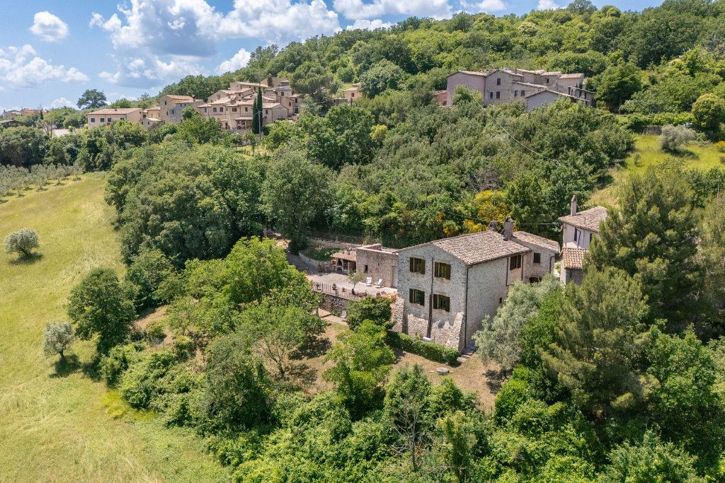 Aerial view of Casale Carla surrounded by trees