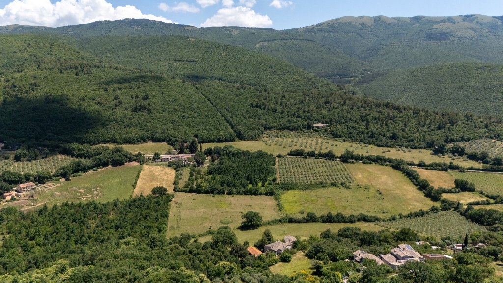 Aerial view of Casale Carla and surrounding countryside