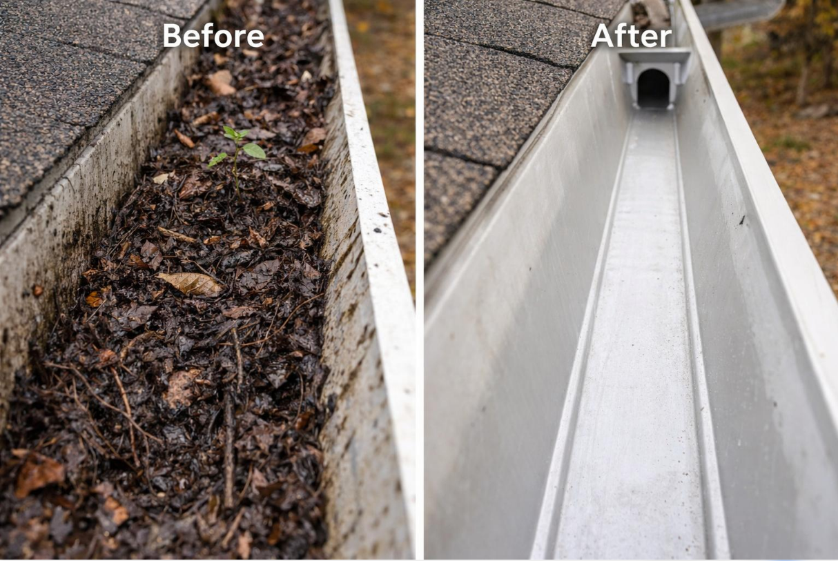Gutter before and after cleaning