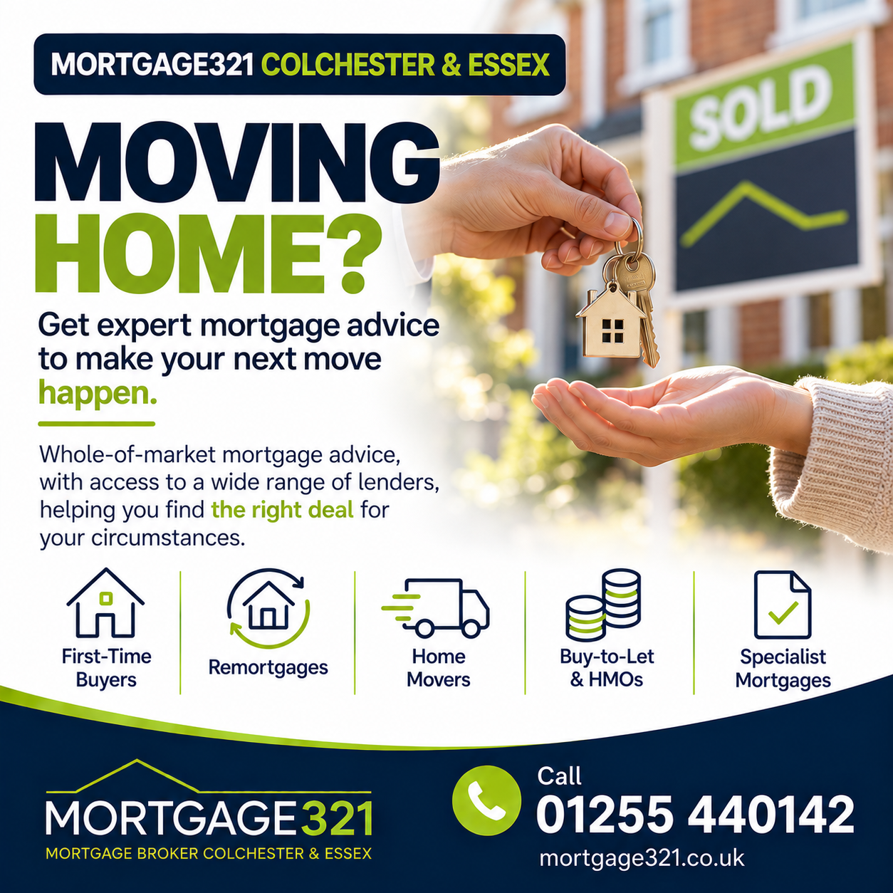 Mortgage321 advert: “Moving home?” with a hand passing over a set of house keys