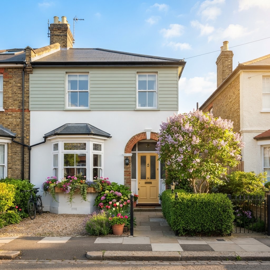 Bright, welcoming British family home on a sunny spring morning
