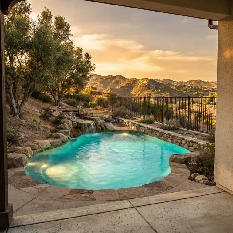 Family-friendly lagoon pool — AI concept generated from the sample yard photo