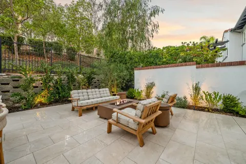 Glass tile waterline detail on a modern custom pool in Tustin, California