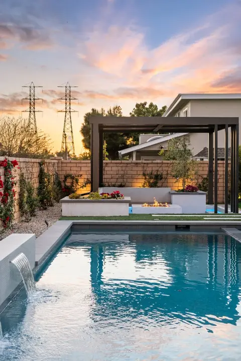 Outdoor living package with a luxury estate pool in Huntington Beach, CA