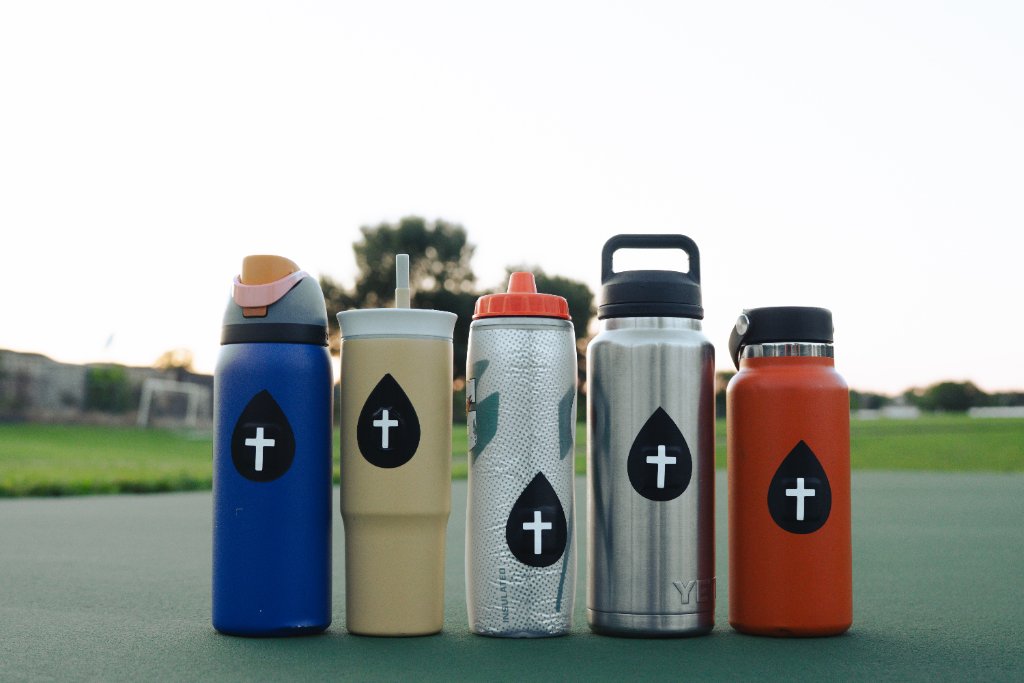 Overflow NFC Sticker on a water bottle