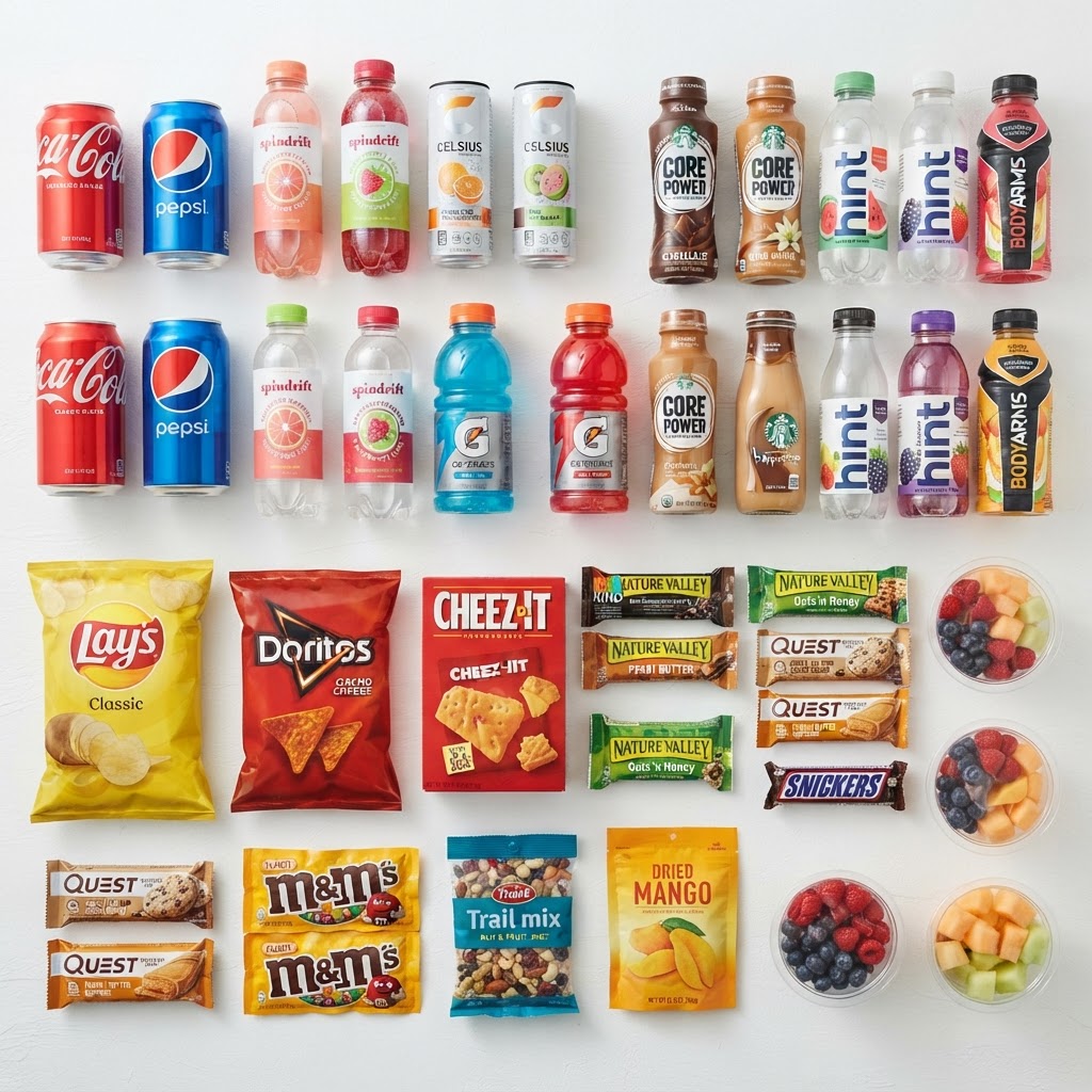 Premium selection of healthy snacks and beverages
