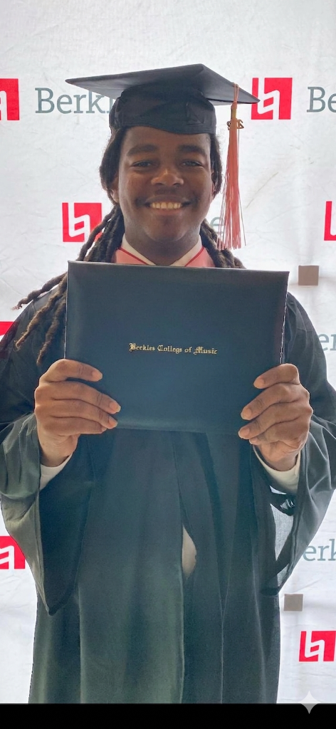 Kobie Alleyne at his Berklee College of Music graduation ceremony, 2021
