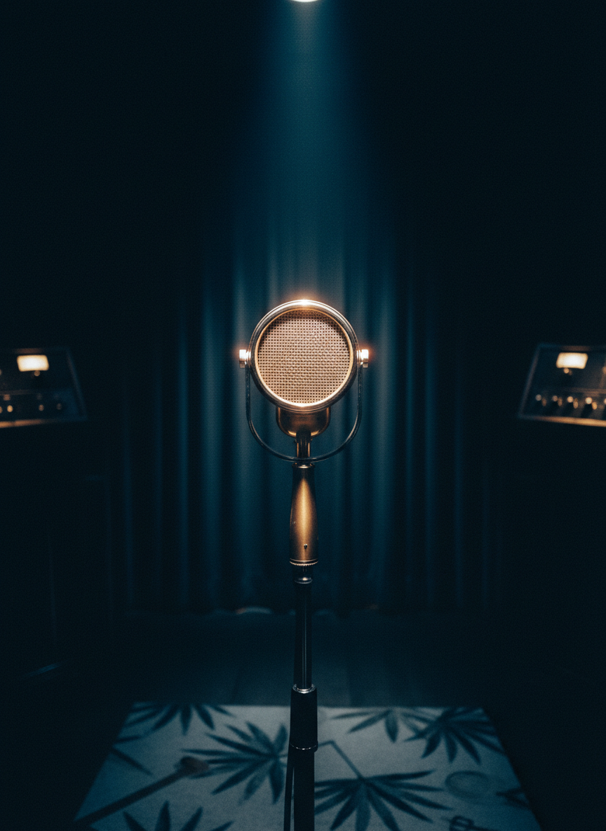 Vintage condenser microphone with brass highlights