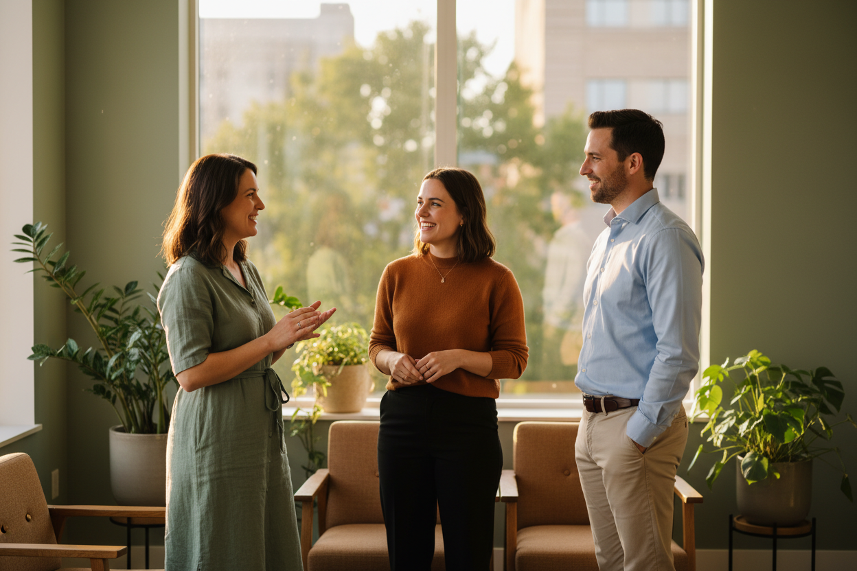 A calming, professional telehealth psychiatry setting