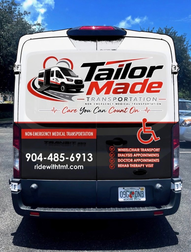 TailorMade Transportation van — clean white medical transport vehicle with wheelchair accessibility