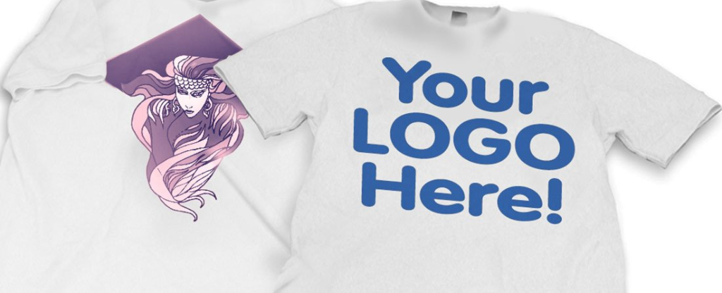 Custom branded promotional items including shirts and mugs