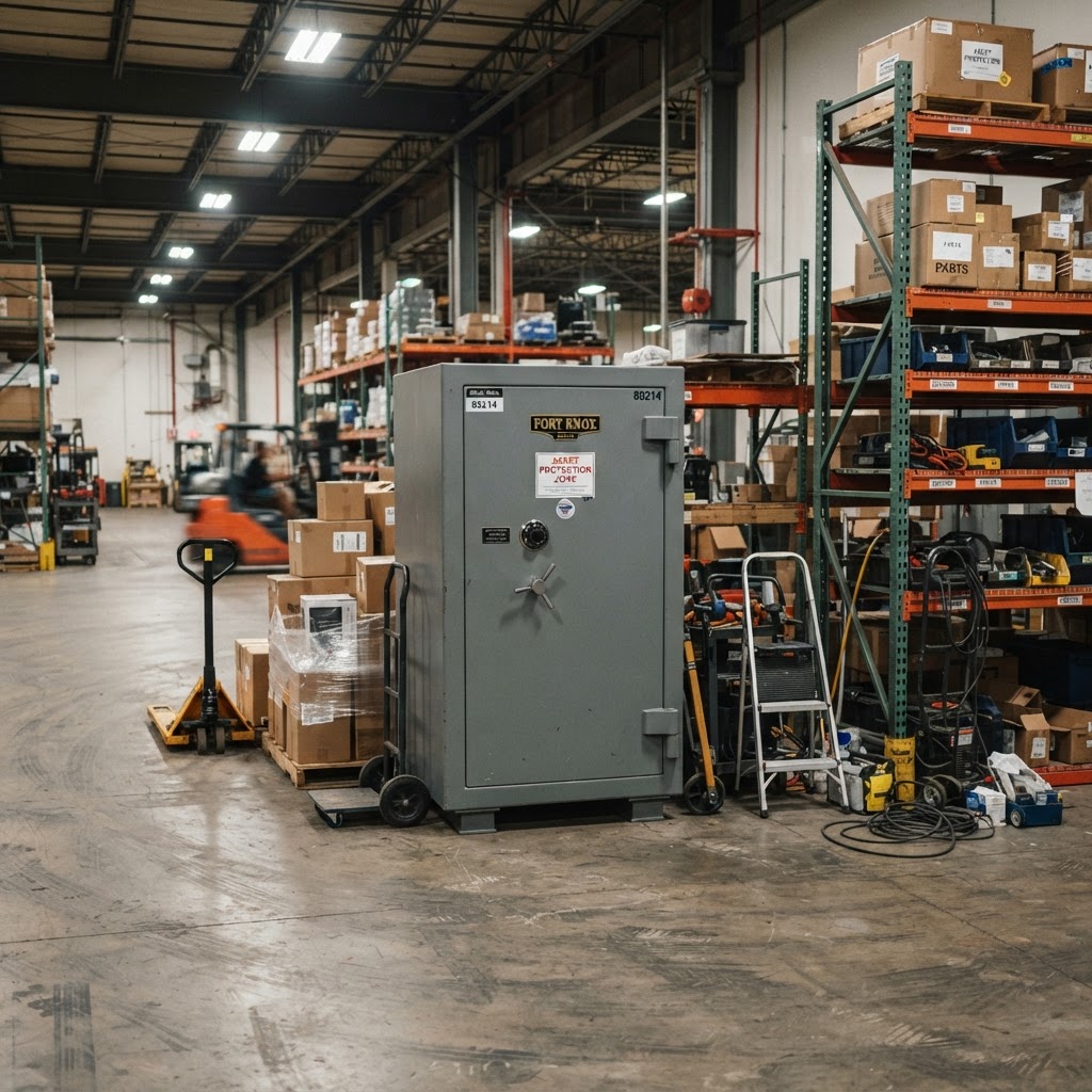 Industrial safe in a commercial warehouse back area