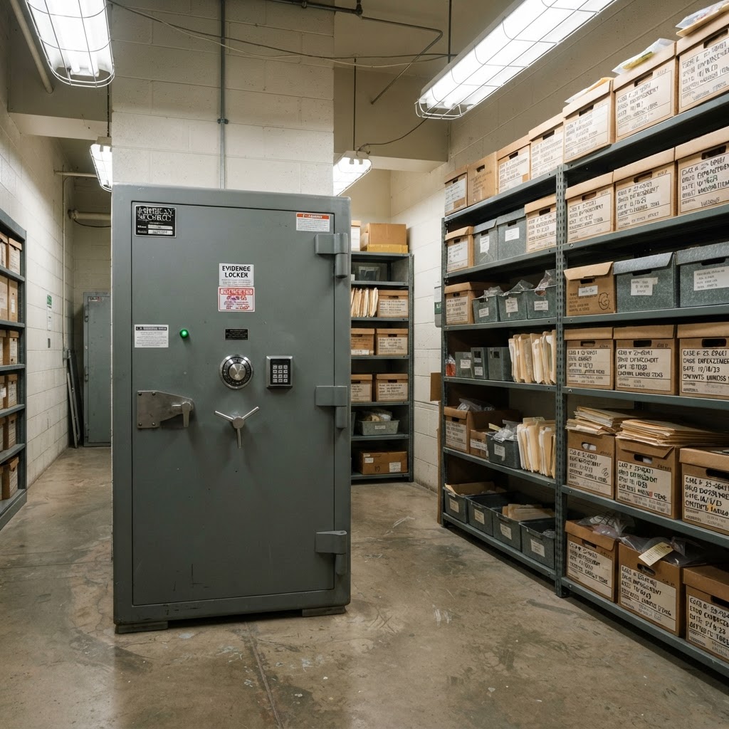 Industrial safe in a government evidence room