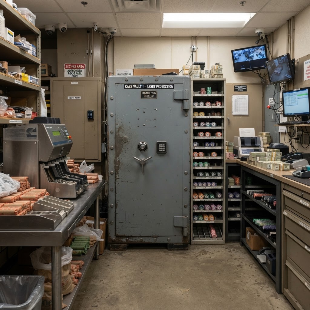 High-security safe in a casino cage back-of-house area
